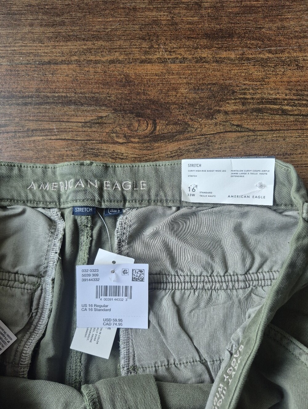 American Eagle High Rise Wide Leg Baggy Stretch Olive Green Size 16 - Picture 8 of 8